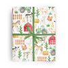 Baby farm animals wrapping paper, includes calf, lamb, foal, chicks, and piglets.